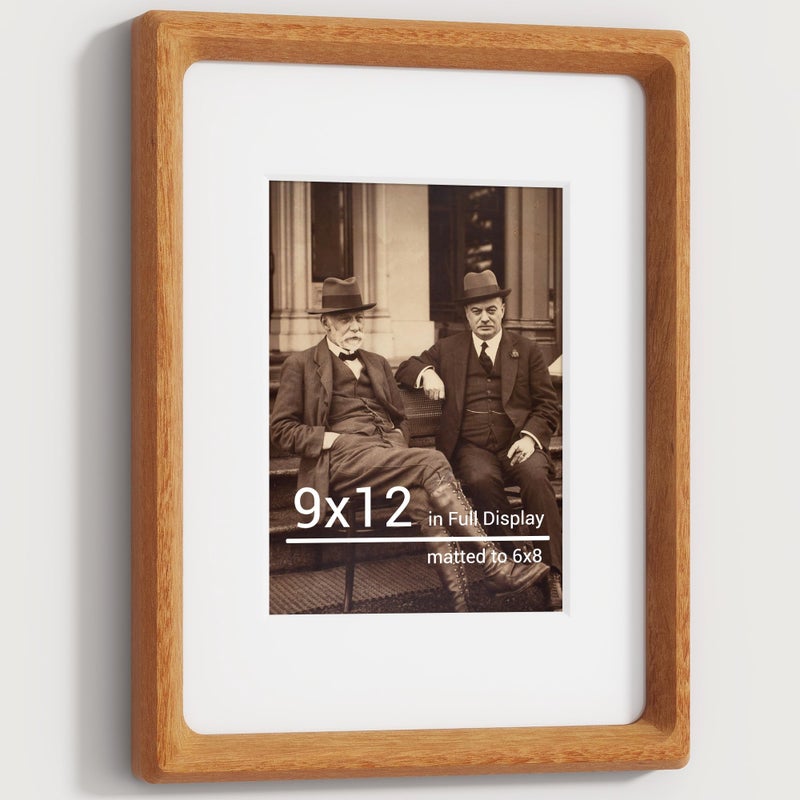 Heimlove 9x12 Picture Frames Natural Teak,Original Wood Hand Make Crafted Diploma Frame with Mat to 6x8 Graduation Picture Display,Family Picture,Wedding Picture,Photo,Certificate Tabletop & Wall Decoration - Image 1